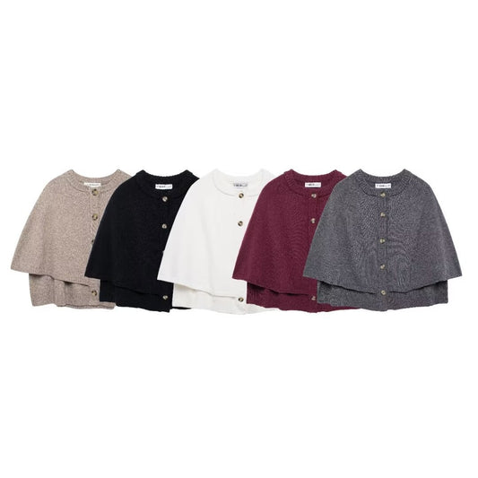 Round Neck Loose Slimming Solid Color Knitted Shawl