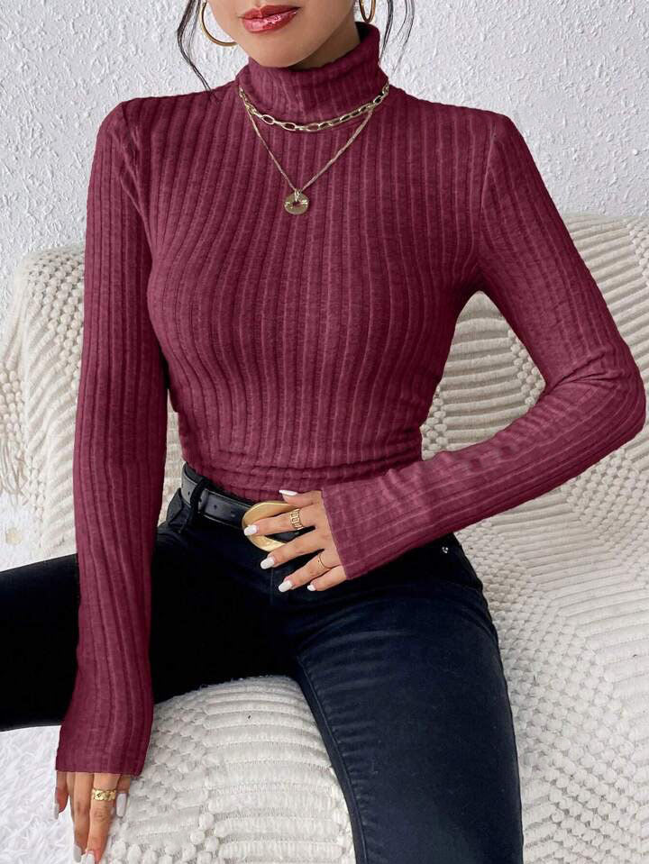 Autumn And Winter V-neck Long Sleeve Brushed Sunken Stripe Knitted Top