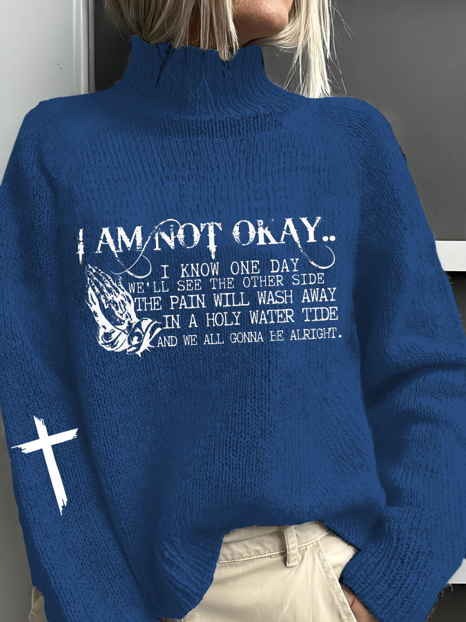 Printing Casual Cloak Turtleneck Pullover Women Abstract