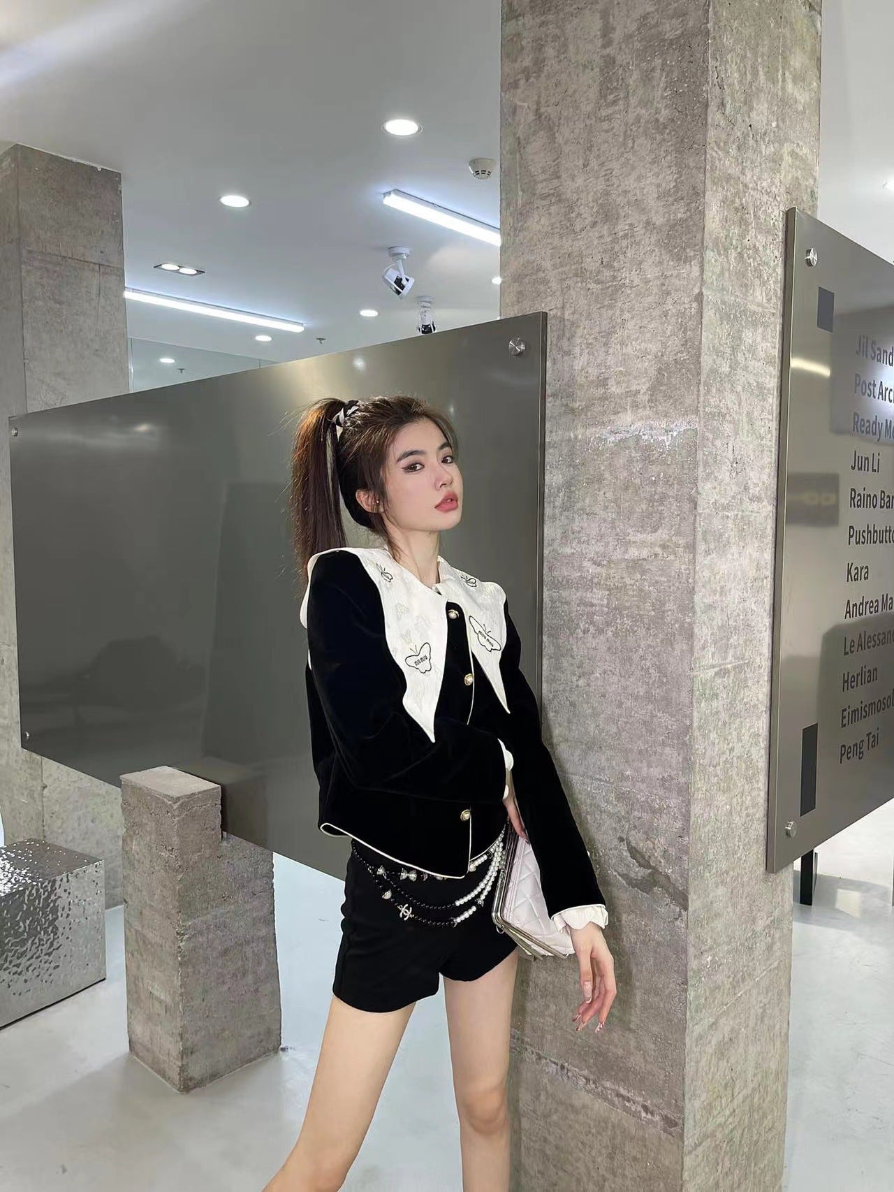 Letter Jacquard Embroidered Butterfly Collar Jacket