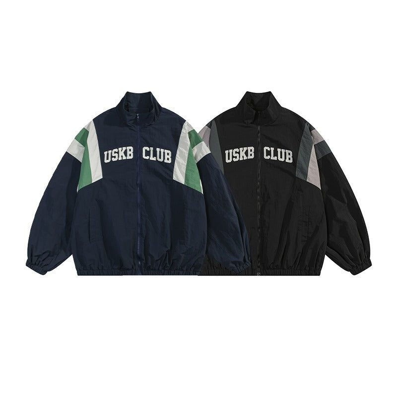 American Retro Street Stitching Stand-up Collar Jacket