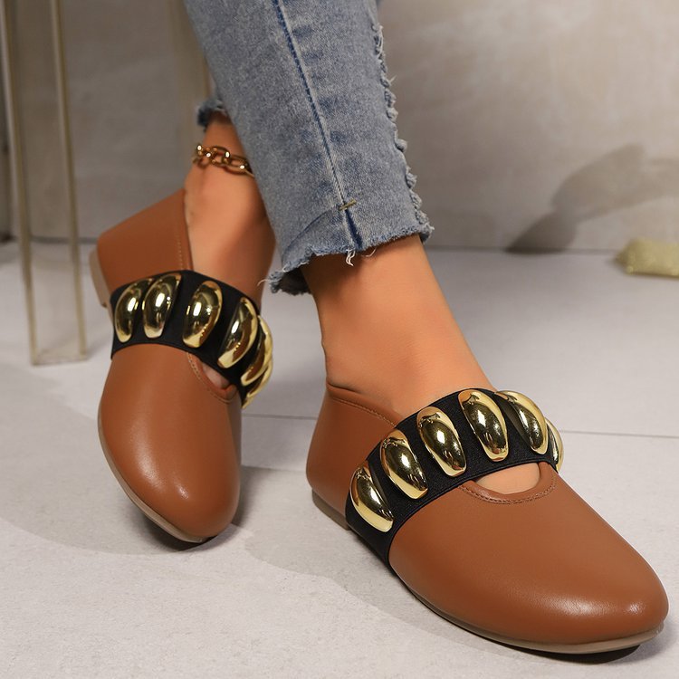 Personlige flade sko med metalspænde design moderigtige slip-on loafers med rund snude til kvinder