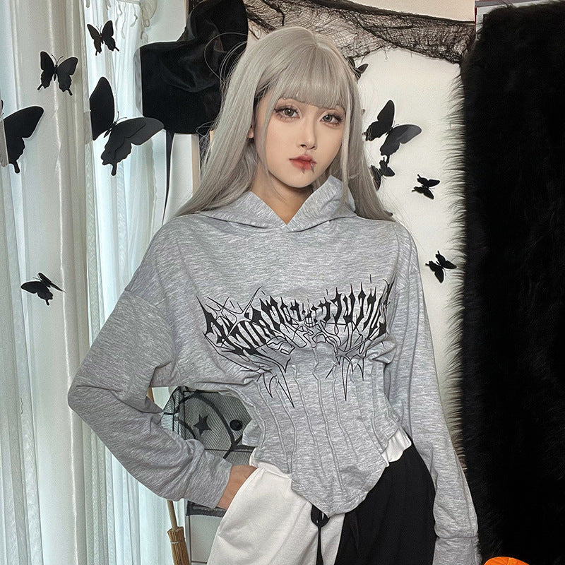 Belted Waist Slim Hooded Top T-shirt Female Autumn And Winter
