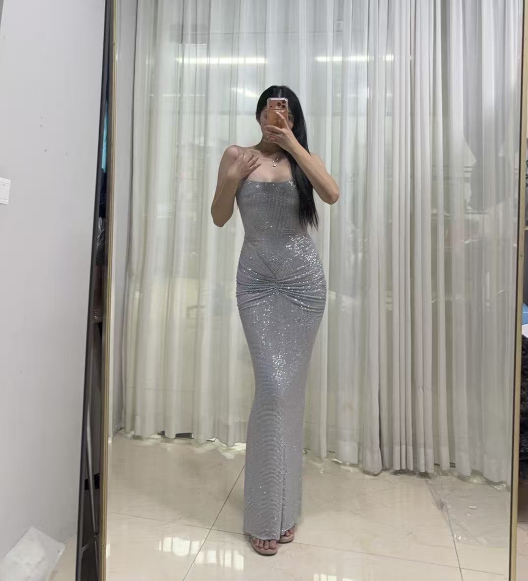 Silver Strap Bodycon Sexy Maxi Dress