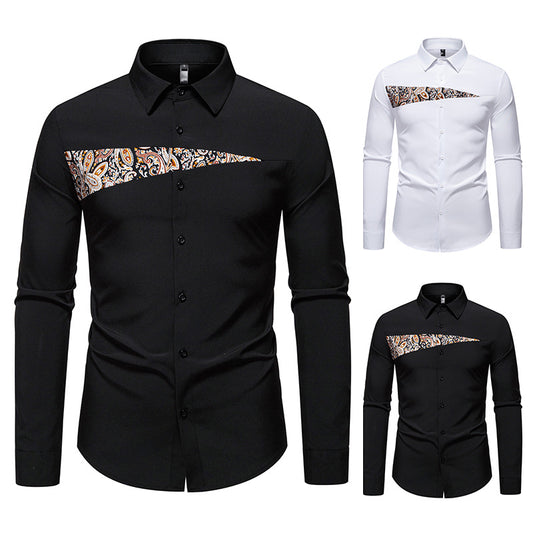 New Men's Paisley Color Matching Design Casual Long-sleeved Shirt