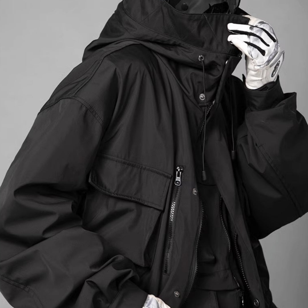 Men's Loose Fitting Casual Black Waistband Jacket