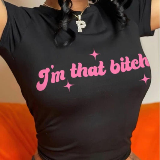 Women's Printed Letter Round Neck T-shirt