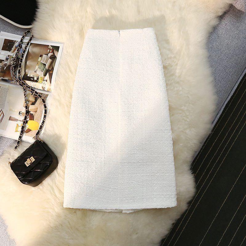 High Waist Slimming Breasted Pocket A- Line Slit Skirt