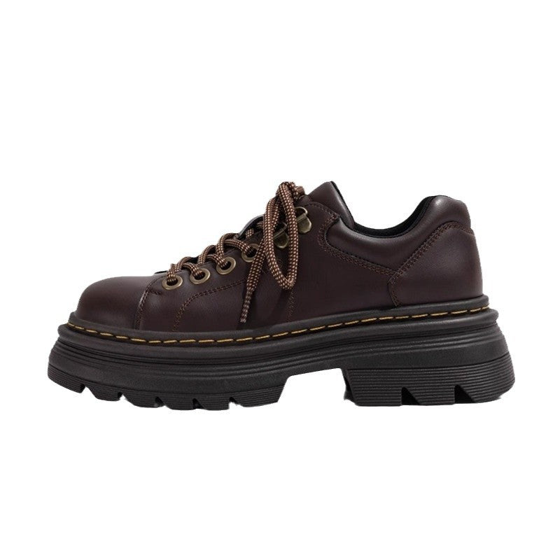 British Style Lace Up Round Toe Versatile Single-layer Shoes Low Heel Leather Shoes Women