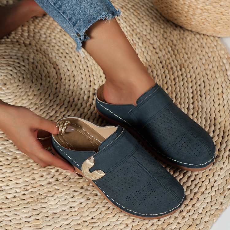 European And American Closed Toe Metal Hollow Women's Shoes