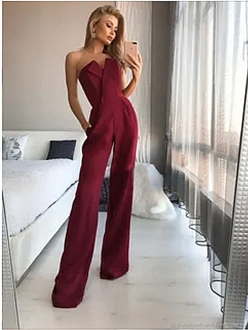 Women's Temperament Commuter Solid Color Jumpsuit