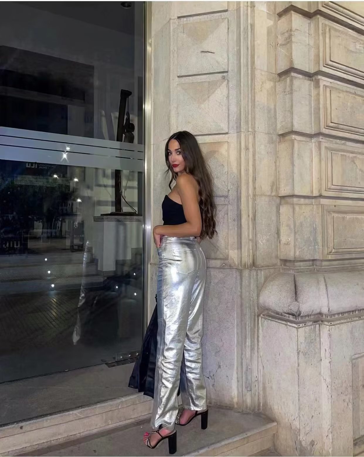 Women's High Waist Straight Casual Wide Leg Leather Pants