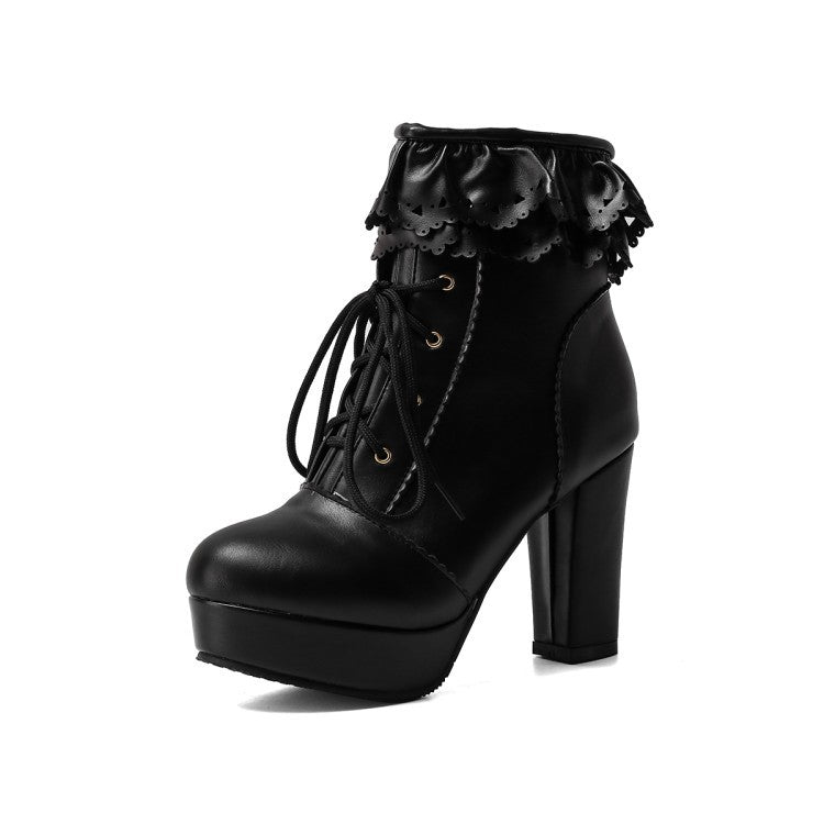 Autumn And Winter Lace Up Women's Thick Heel Lace Fashion Boots