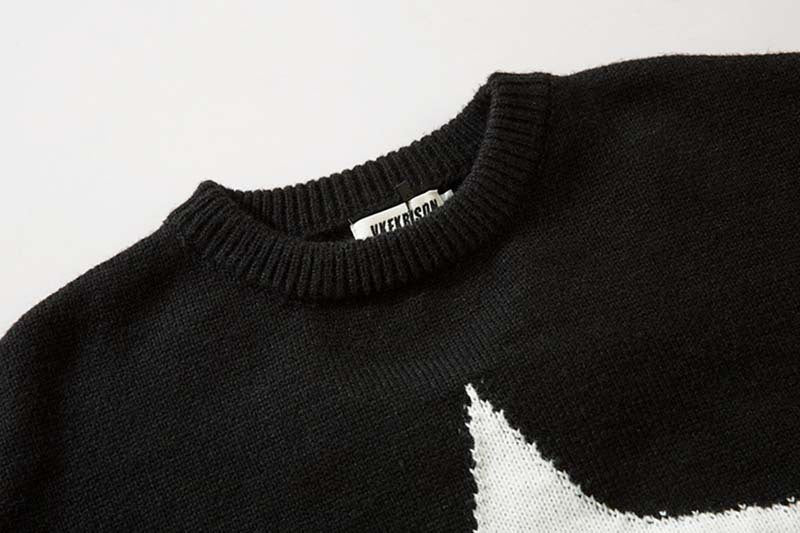 Street Tide Retro Four-pointed Star Round Neck Sweater For Men