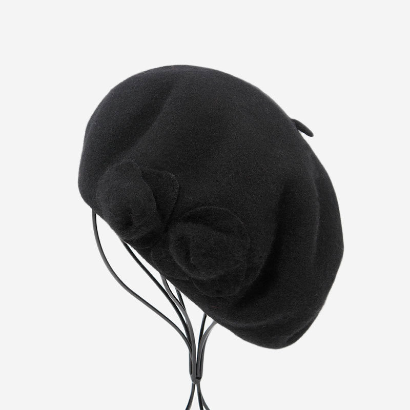 Beret Woolen Hat With Flowers To Keep Warm
