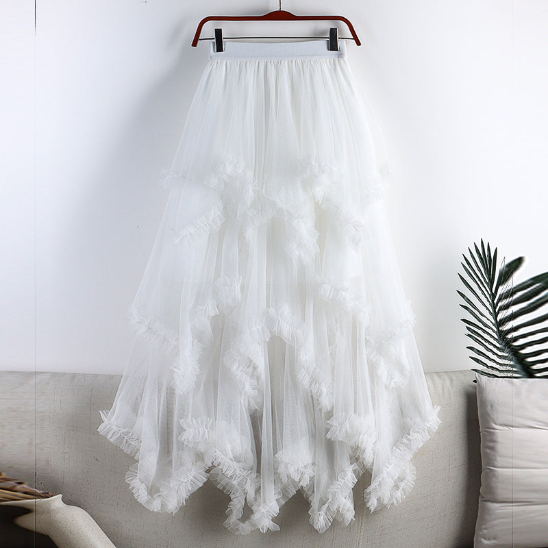 Women's High Waist Sweet Irregular Mesh Half-length Skirt