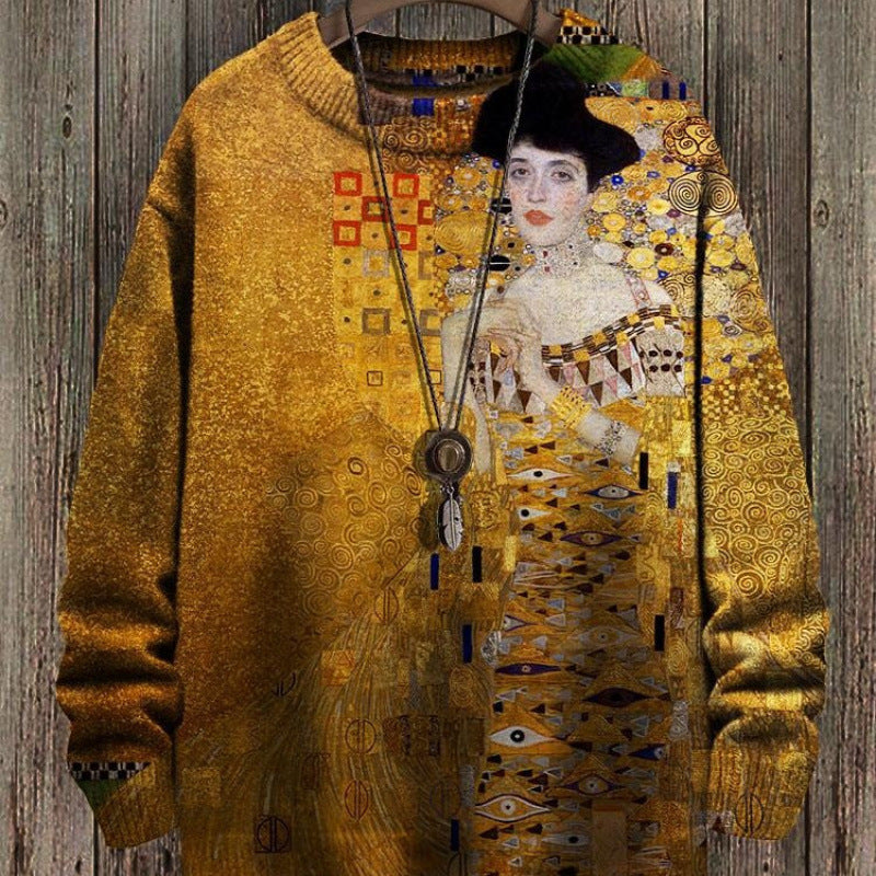 Abstract Style Digital Printing Drop-shoulder Long-sleeve Women's Sweater Casual All-matching