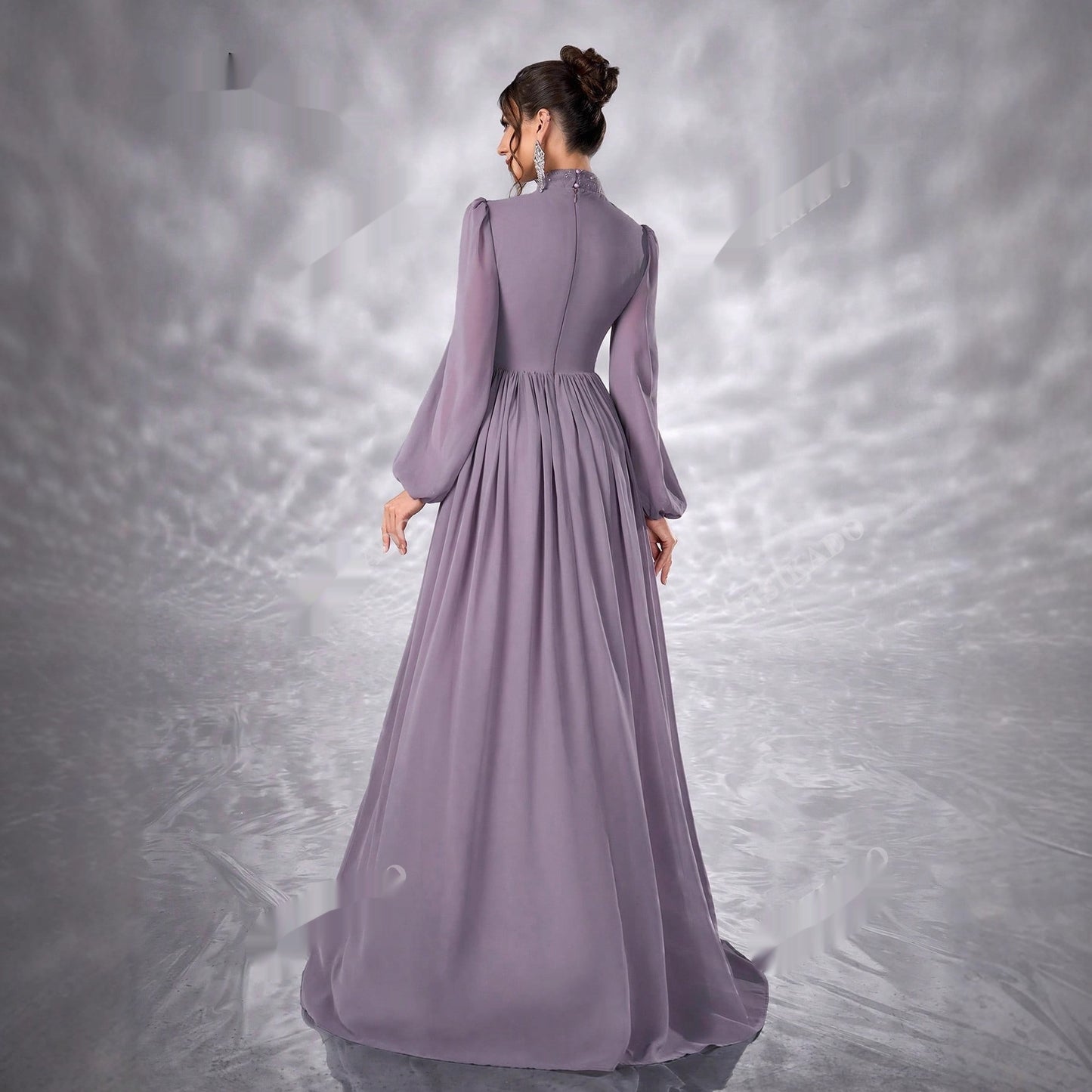 New Elegant Floral Dress With Long Sleeves Made Of Chiffon