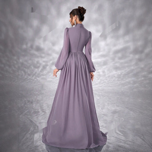 New Elegant Floral Dress With Long Sleeves Made Of Chiffon