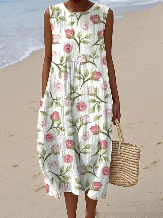 Sleeveless Casual Printed Temperament Long Skirt