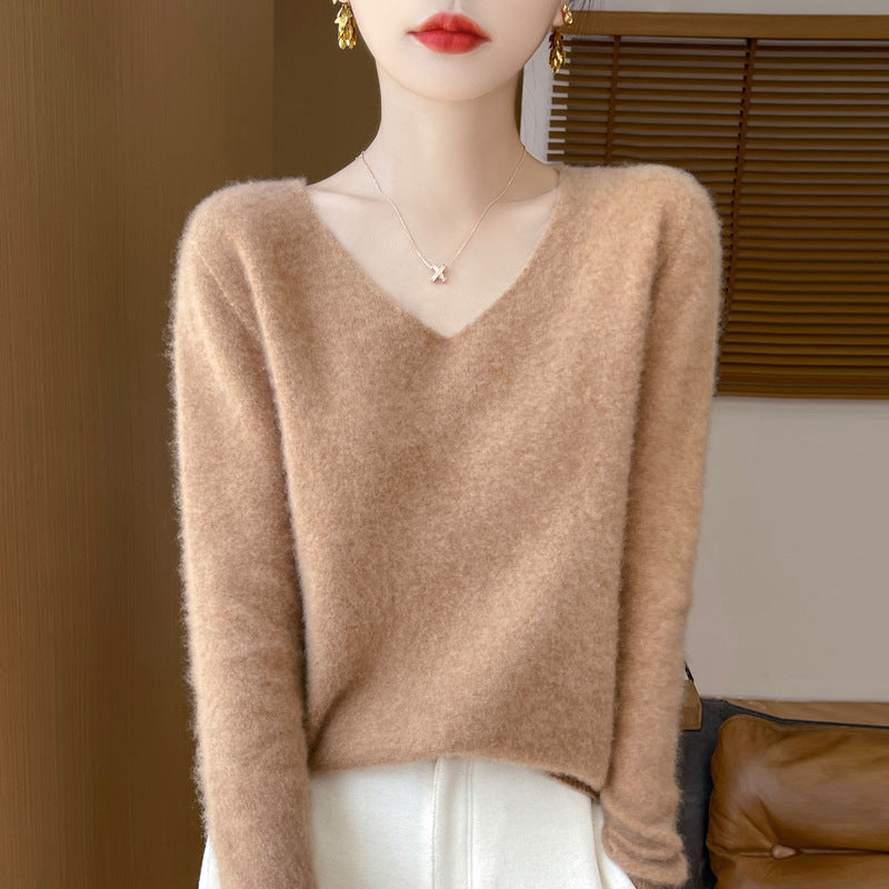 Women's Woolen Sweater V-neck Loose Wool Base Shirt