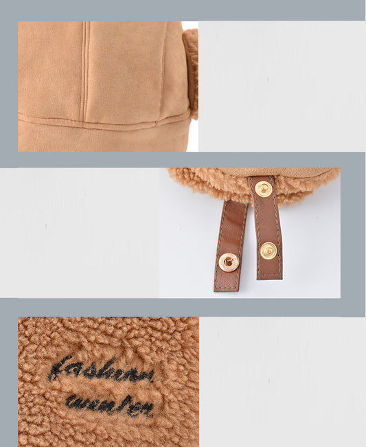 Women Stitching Lamb Fleece Thickened Winter Skiing Windproof Warm Hat