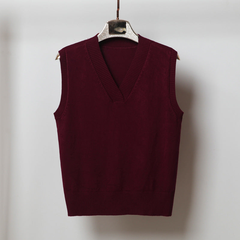 V-neck Sleeveless Sweater Vest Women's Black Top Outerwear Thin Knitwear