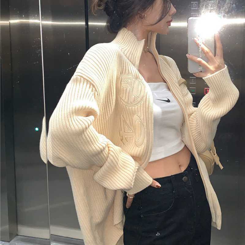 Trendy High Neck Zipper Knitted Cardigan