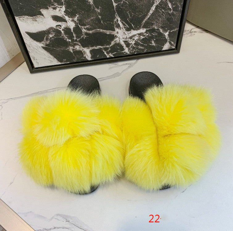 Flip Flops Outer Wear Fox And Raccoon Fur Children's Sandals And Slippers