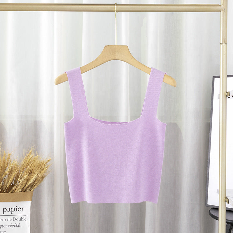 Short Square-neck Knitted Innerwear Camisole Vest