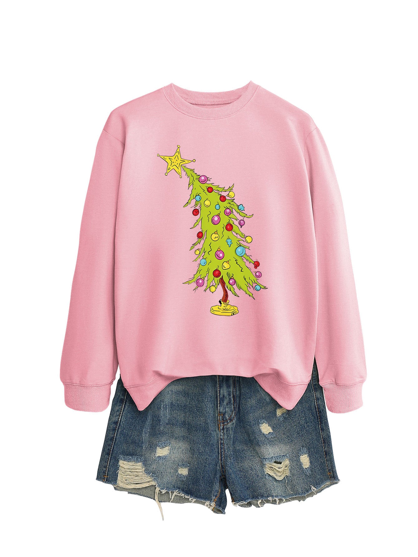 Femtakket stjerne grønne juletræ moderigtig sweater til kvinder