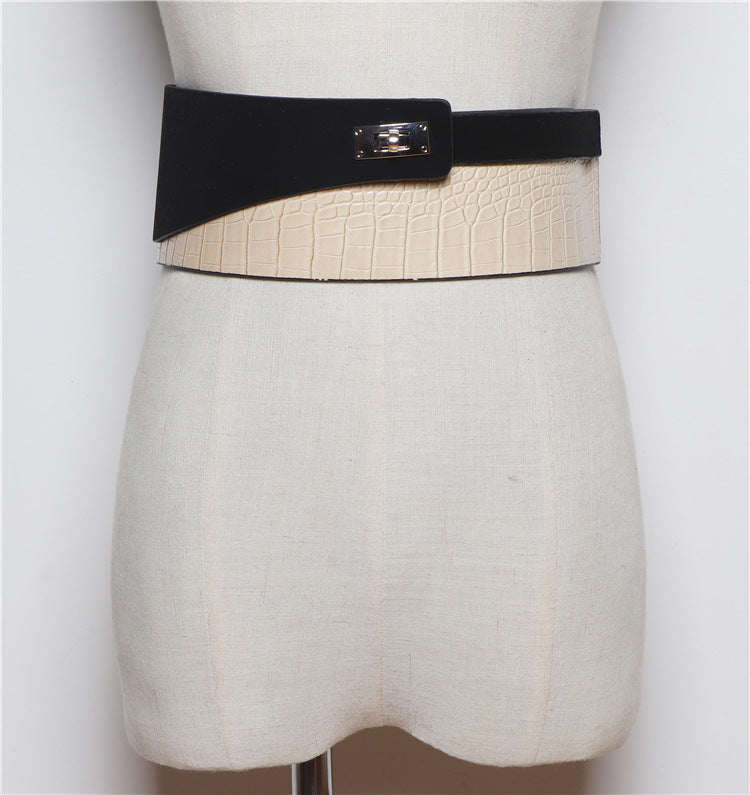 Fashion All-match Snake Pattern Stitching PU Leather Belt