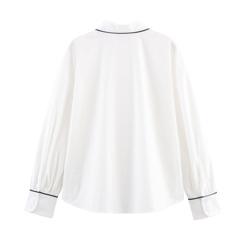 Simple Contrast Color Trim Poplin Shirt