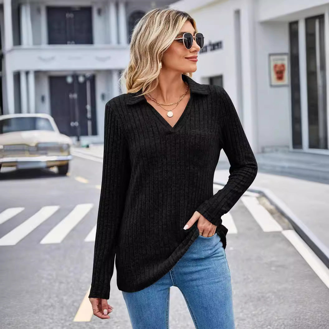 Women's Temperament Long Sleeve Solid Color Top