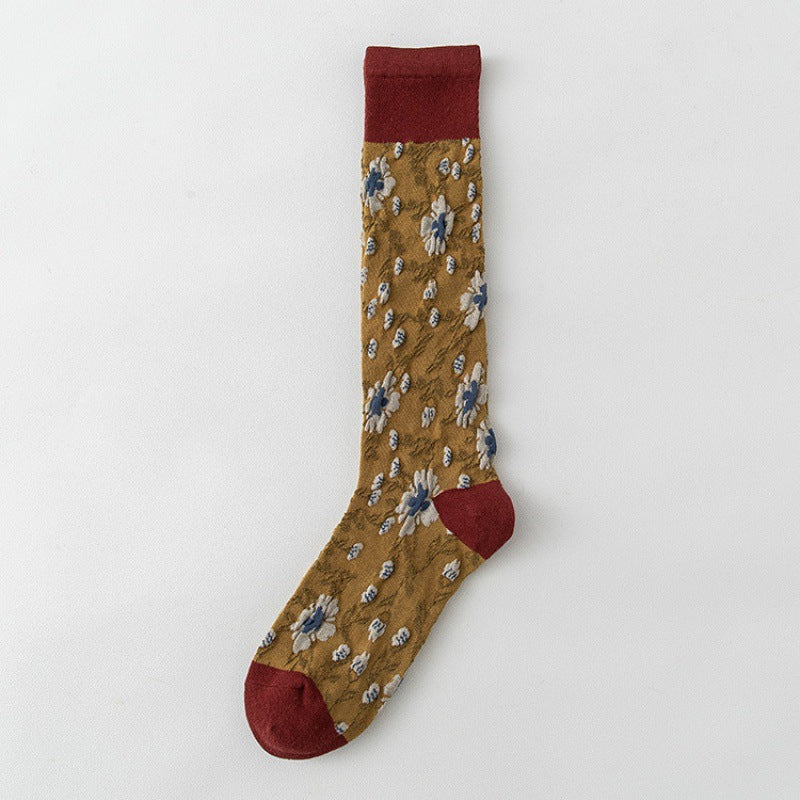 Female Pure Cotton Net Red Socks Plant Flowers