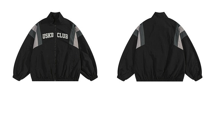 American Retro Street Stitching Stand-up Collar Jacket