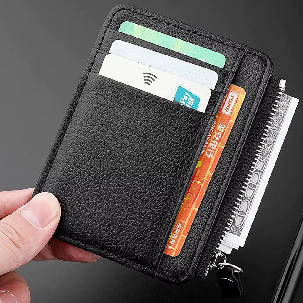 Mini Credit Card Wallet Id Card Holder Men'S Small Wallet Thin Sleeve Zipper Short Coin Wallet
