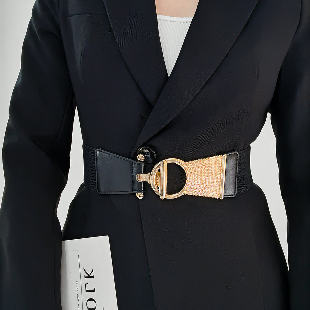 The New Girdle In Autumn And Winter Is Decorated With Black Metal Buttonhead And Skirt Coat
