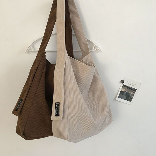 Retro Corduroy Shoulder Bag Large Capacity