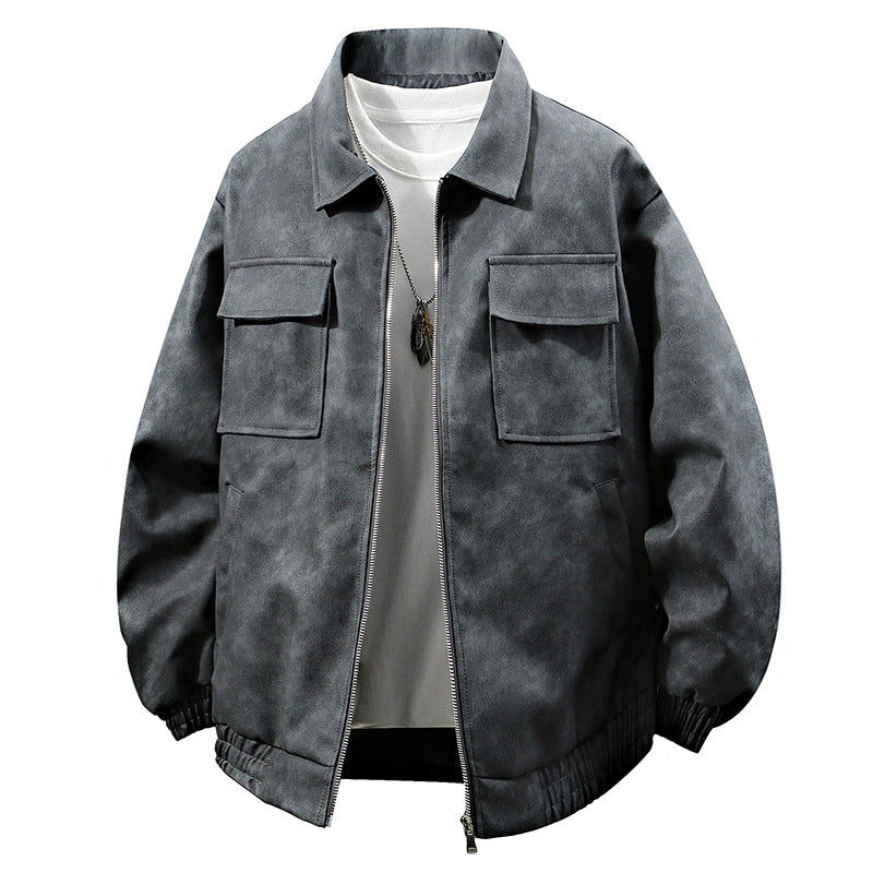 Stereo American Retro Hip Hop PU Leather Polo Collar Jacket