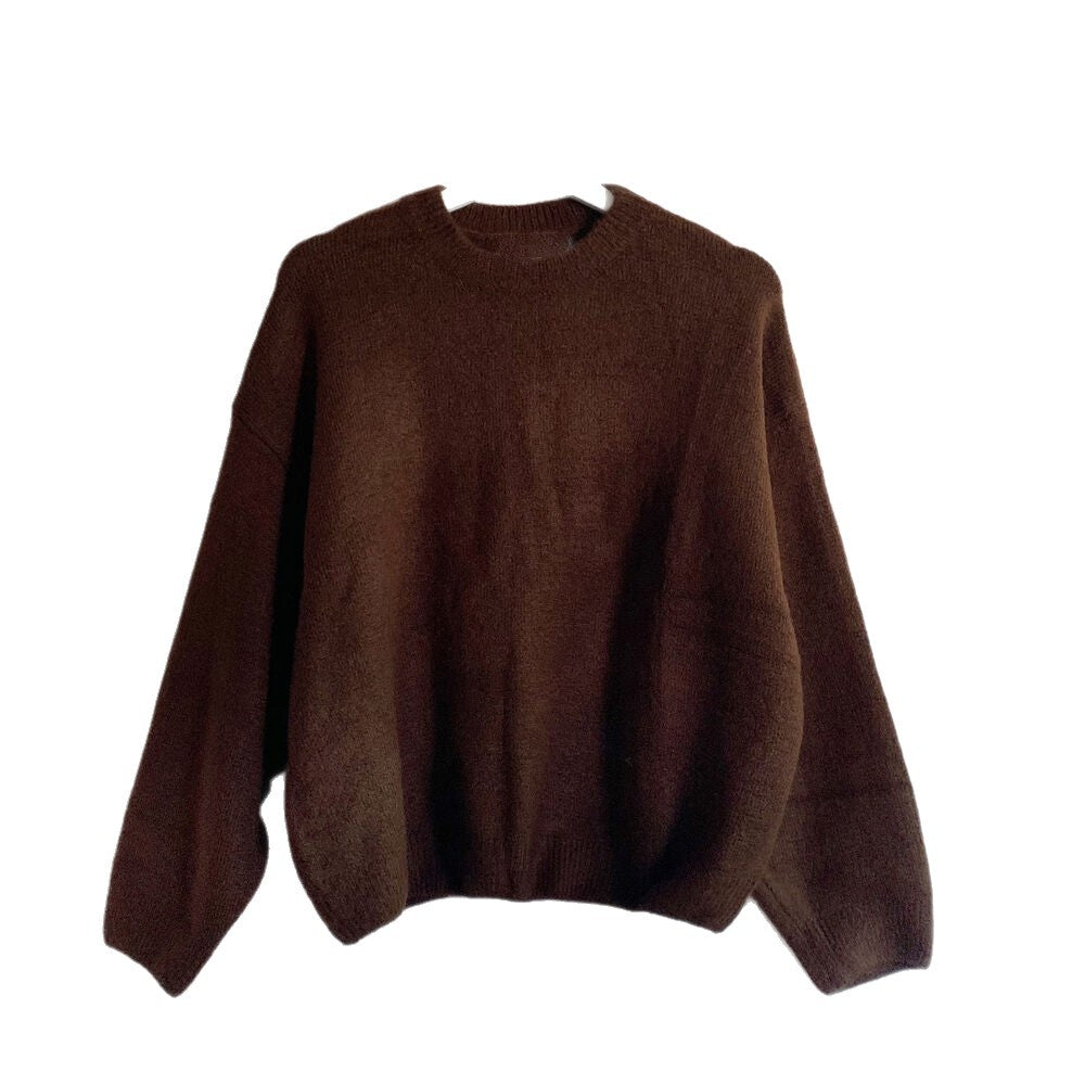 Korean Style Sweater Idle Style Casual Loose Solid Color Round Neck Sweater