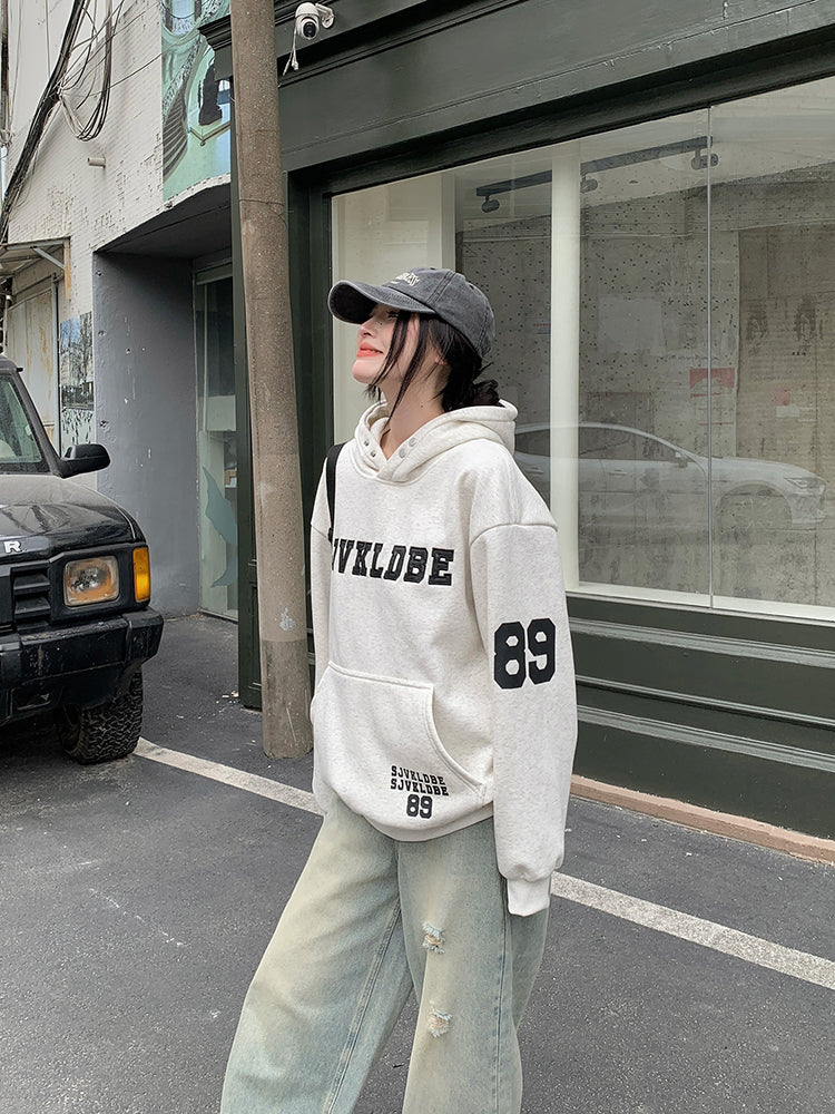 Gray Hooded Sweater Women's Fleece-lined Oversize Coat