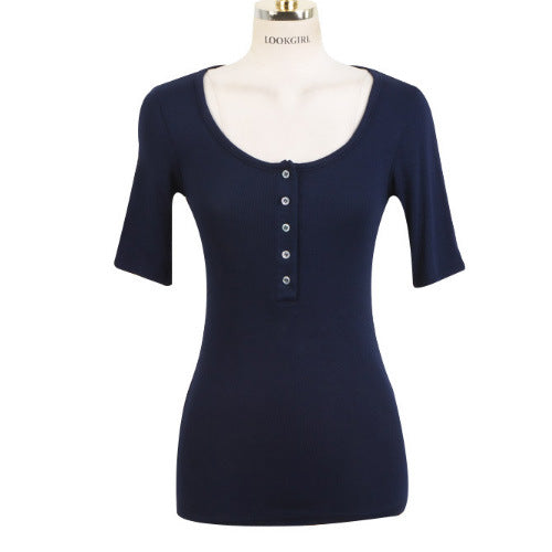 Mikro Gennemsigtig Halvåben Krave Slim-fit Kortærmet T-shirt Dame Top