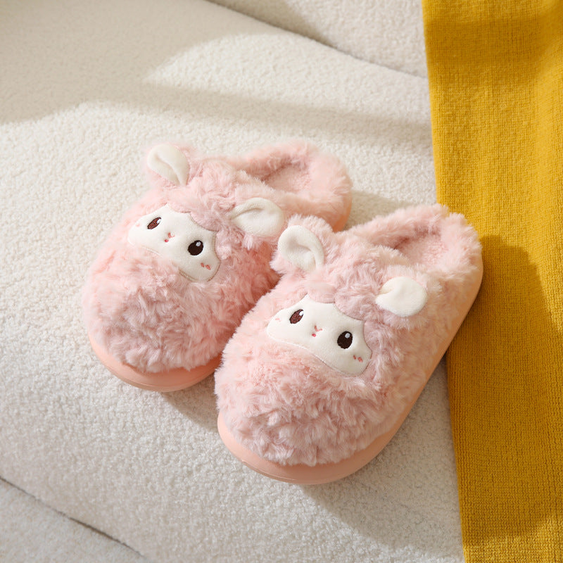 Cute Little Sheep Female Winter Interior Home Baotou Warm Non-slip Thick Bottom Plush Cotton Slippers