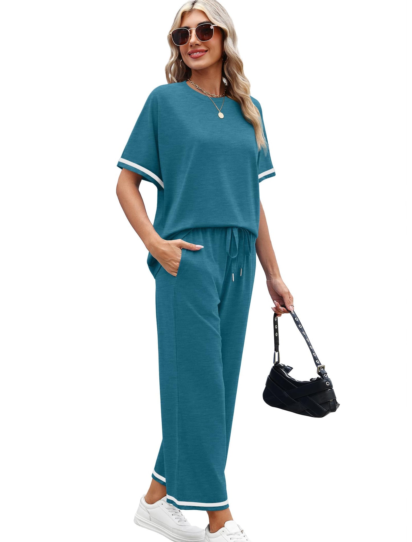 Elegant  Casual  Comfortable Pants And Short-Sleeve Top Two-Piece Set For Women