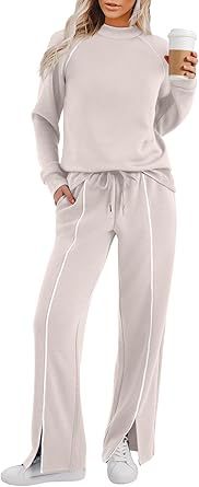Round Neck Long Sleeve Stretch Leg Slit Casual Sweatshirt Outfit