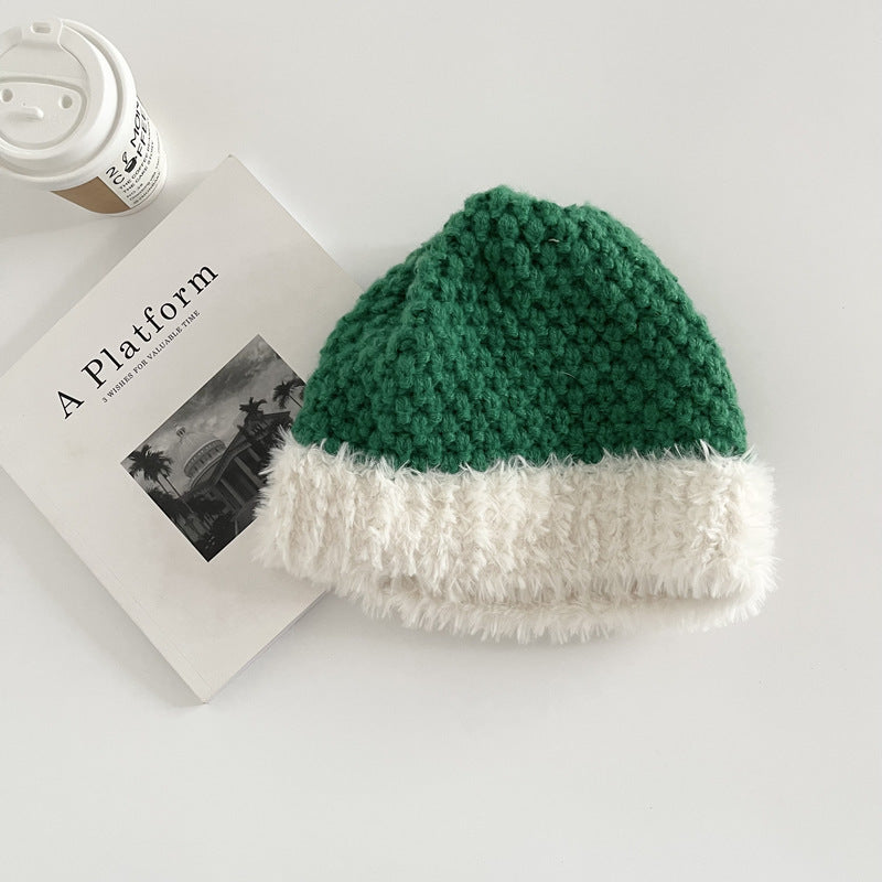 Handmade Plush Stitching Knitted Hat Female