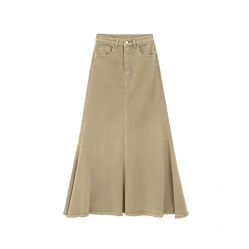 Fall Retro Hong Kong Style Women's High Waist Denim Skirt