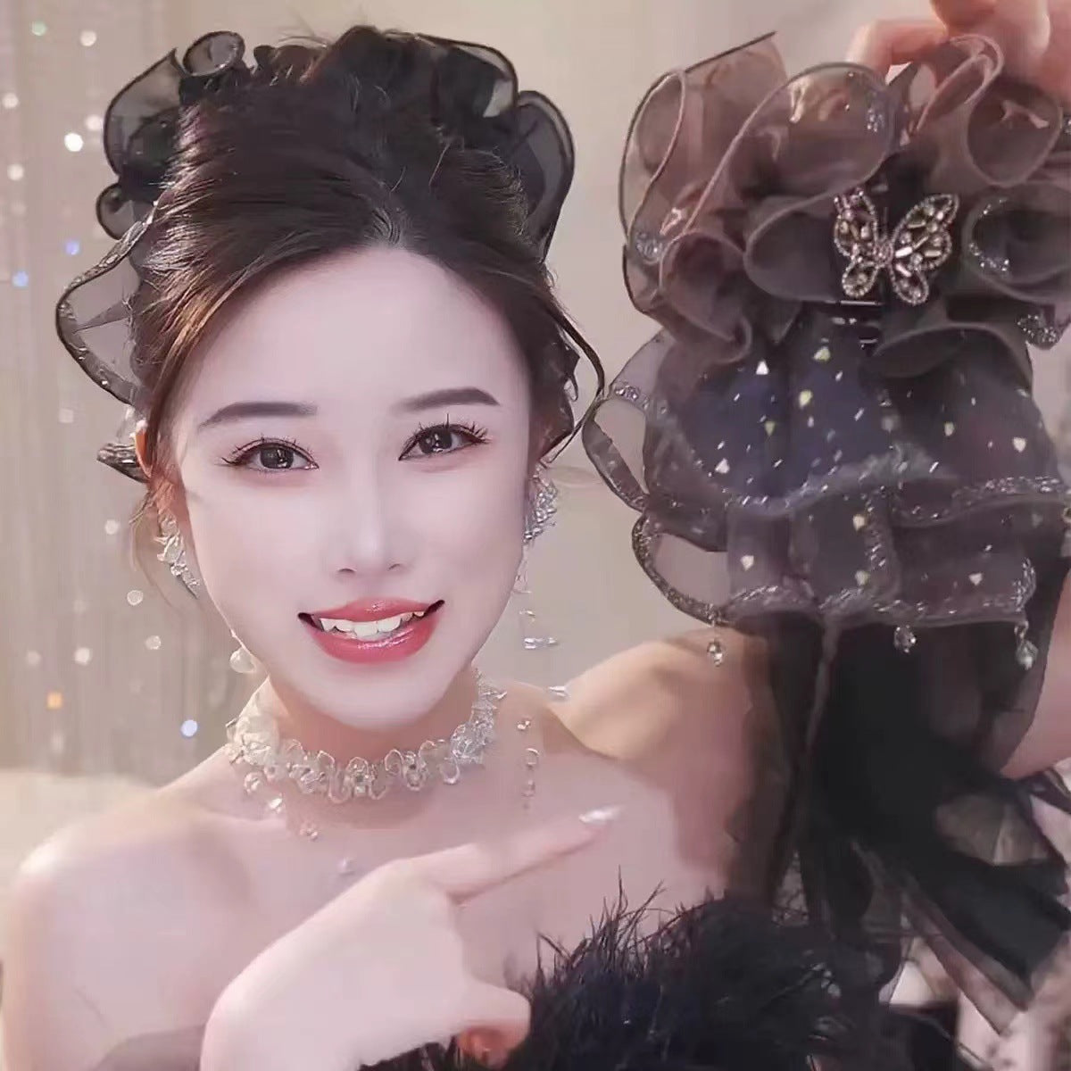 French-style High-end Fluffy Skirt Bow Hair Clip