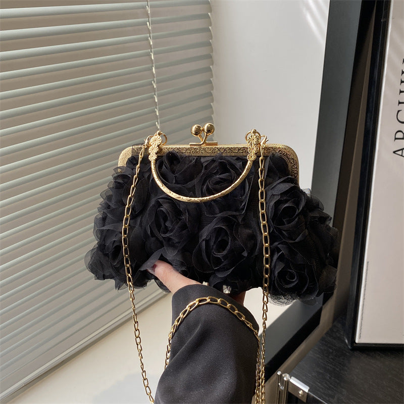 Chic Versatile Rose-patterned Womens Bag With A Chain Detail